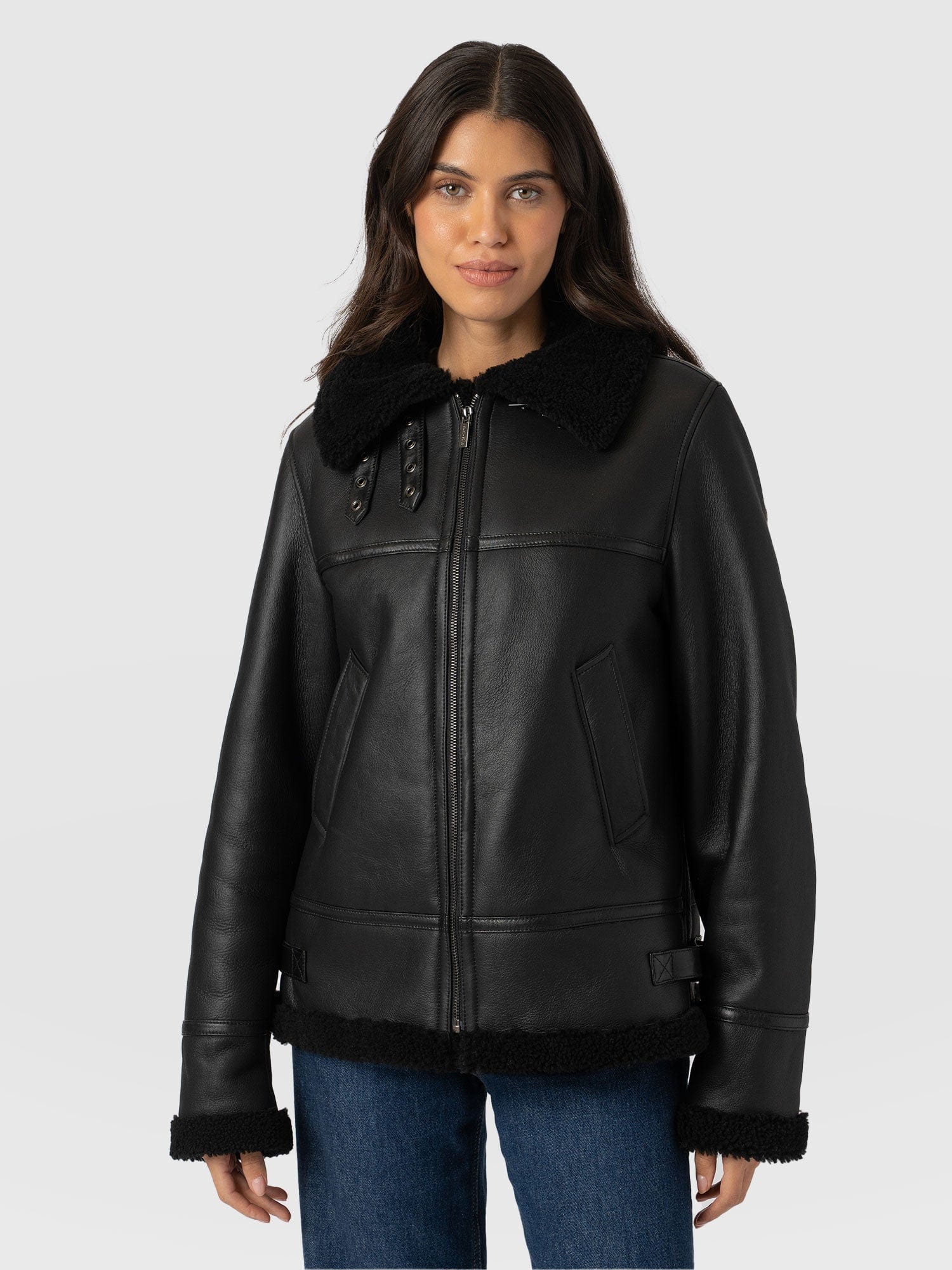 Amelia Aviator Jacket Black - Women's Leather Jackets | Saint + Sofia® EU