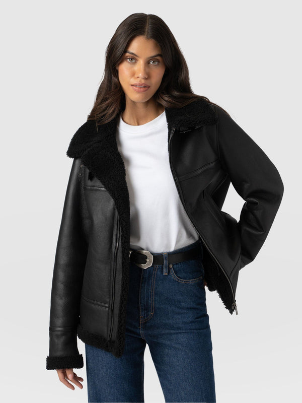 Amelia Aviator Jacket Black - Women's Leather Jackets | Saint + Sofia® EU