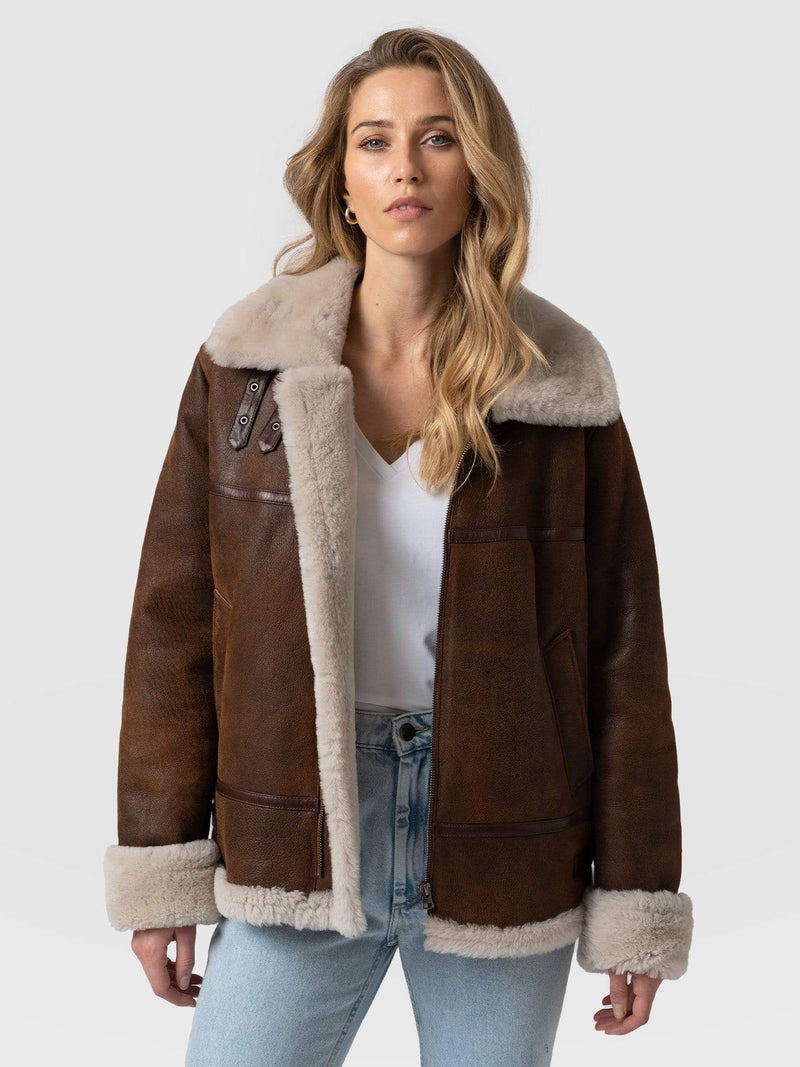 Amelia Aviator Jacket Brown - Women's Leather Jackets | Saint + Sofia® EU