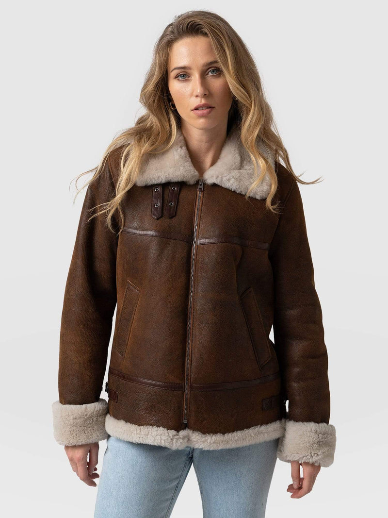 Amelia Aviator Jacket Brown - Women's Leather Jackets | Saint + Sofia® EU