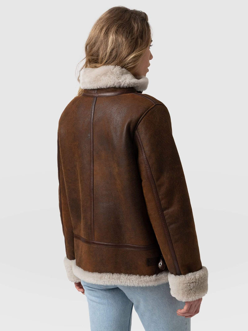 Amelia Aviator Jacket Brown - Women's Leather Jackets | Saint + Sofia® EU