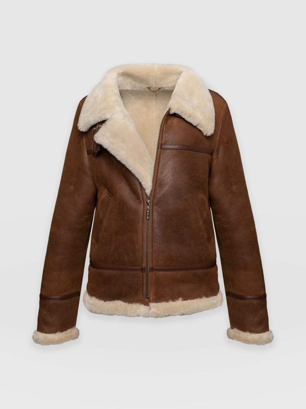 Amelia Aviator Jacket Brown - Women's Leather Jackets | Saint + Sofia® EU