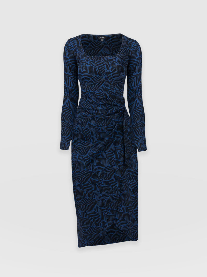 Amelia Wrap Dress Blue Leaf - Women's Dresses | Saint + Sofia® EU