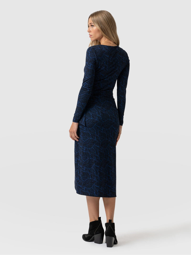 Amelia Wrap Dress Blue Leaf - Women's Dresses | Saint + Sofia® EU