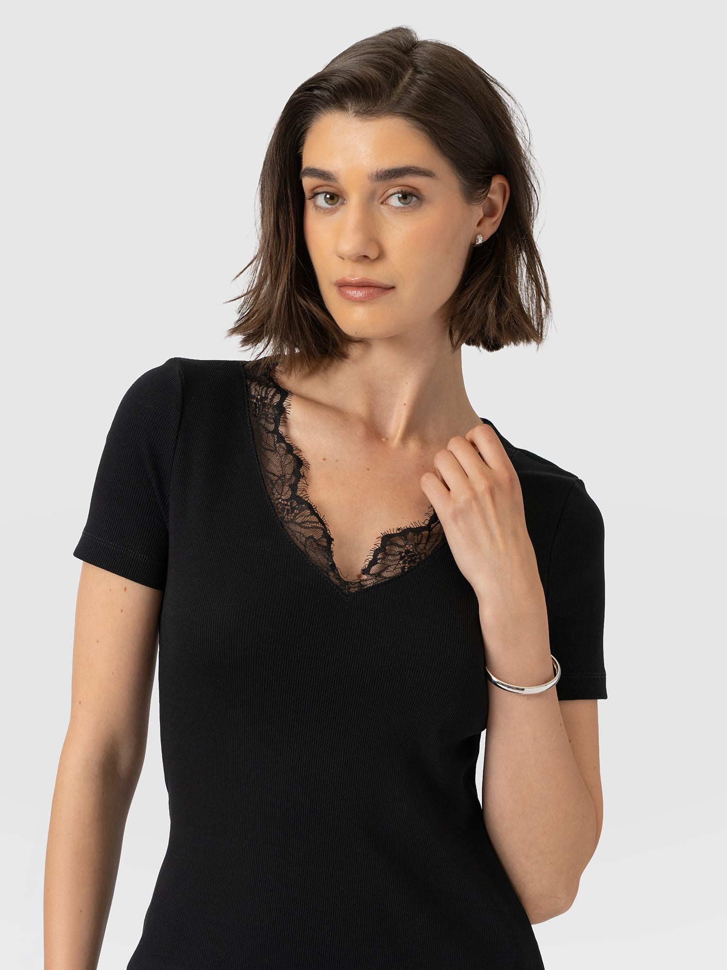 Andie V Neck Dress - Black Lace - Women's Dresses | Saint and Sofia® EU