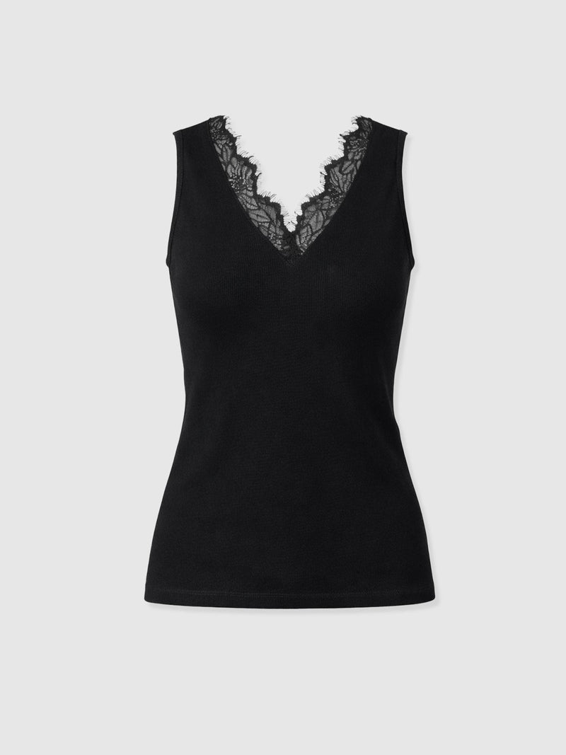 Andie V Neck Vest - Black Lace - Women's T-shirts | Saint + Sofia® EU