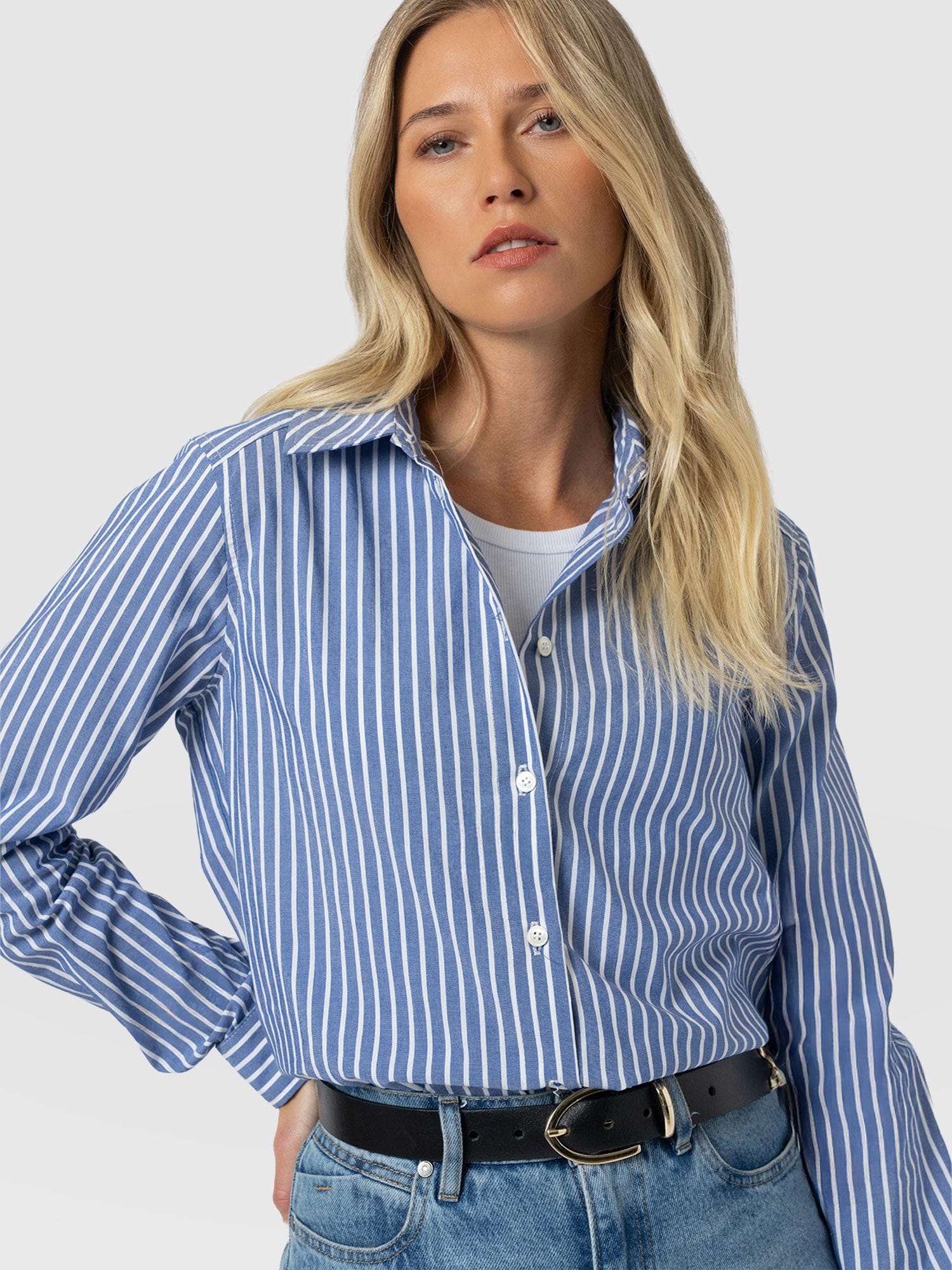 Anneliese Shirt - Blue Stripe - Women's Blouses | Saint + Sofia® EU