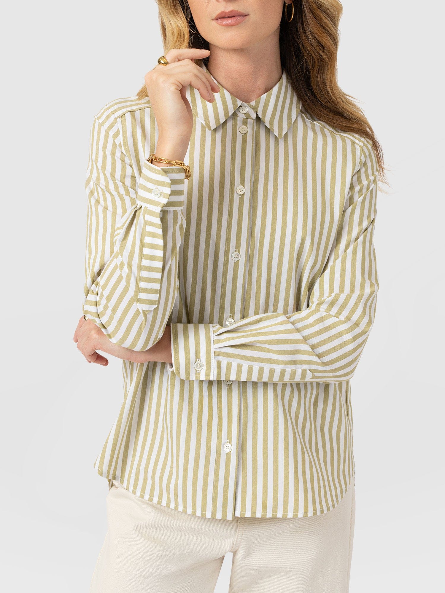 Anneliese Shirt - Green Stripe - Women's Blouses | Saint + Sofia® EU