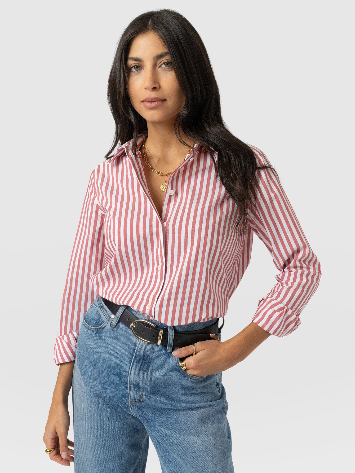 Anneliese Shirt - Red Stripe - Women's Blouses | Saint + Sofia® EU