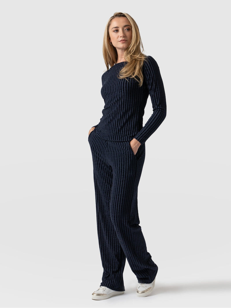 Apartment Pant Navy Stripe Velvet - Women's Trousers | Saint + Sofia® EU