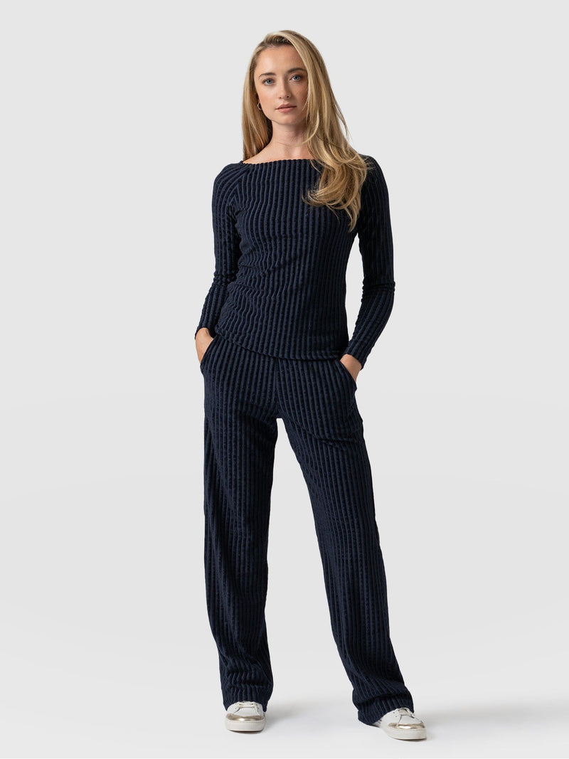 Apartment Pant Navy Stripe Velvet - Women's Trousers | Saint + Sofia® EU