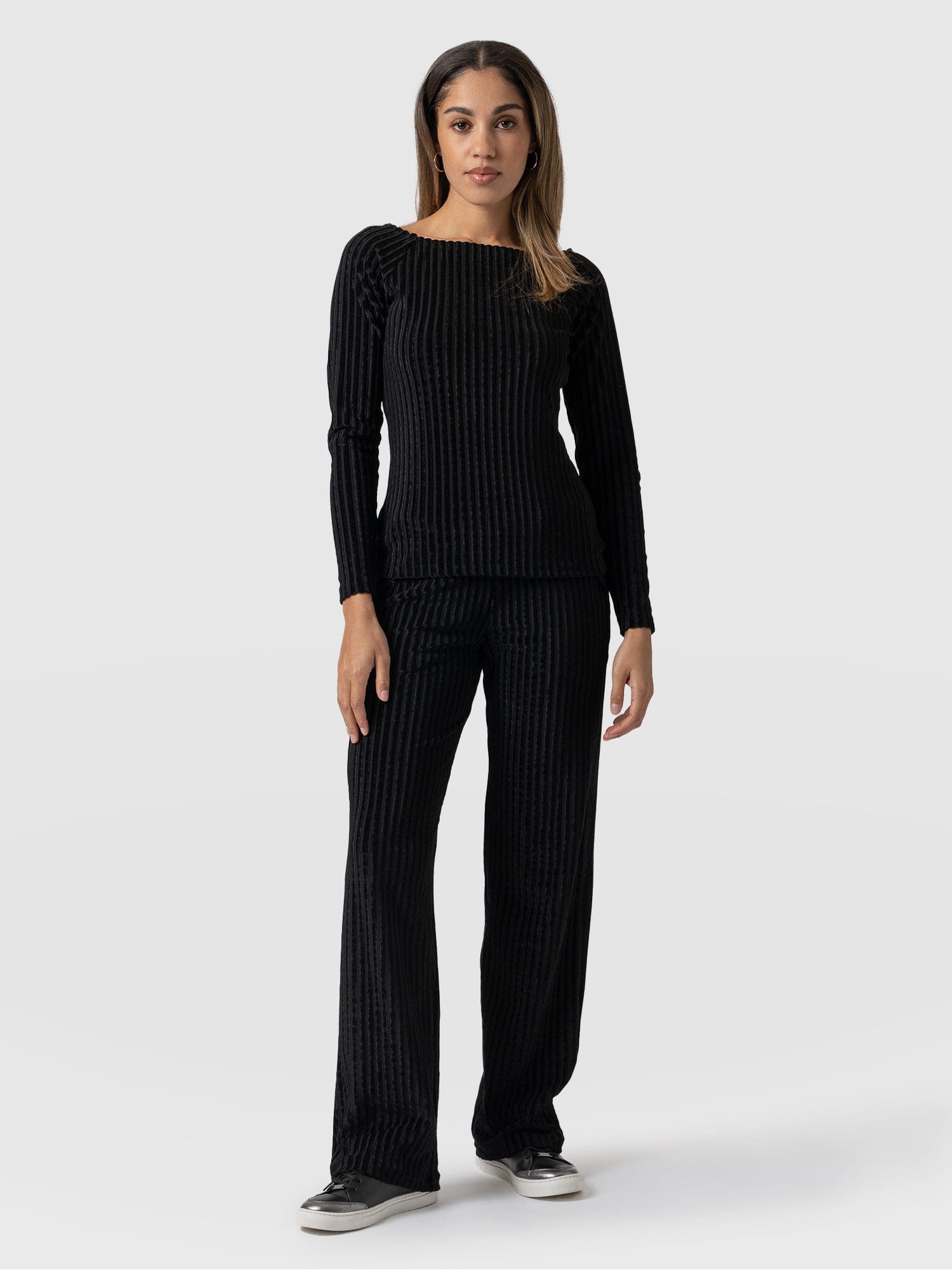 Apartment Pant Navy Stripe Velvet - Women's Trousers |  Saint + Sofia® EU