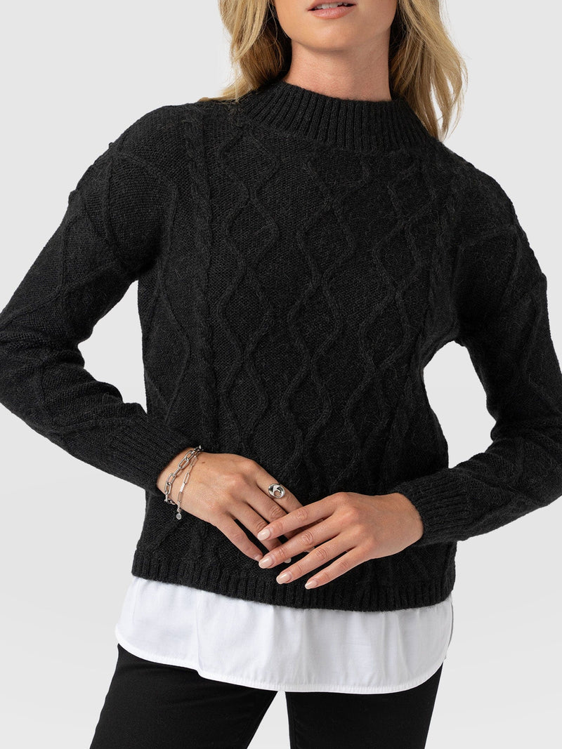 Arden Mock Shirt Jumper - Black - Women's Knitwears | Saint + Sofia® EU