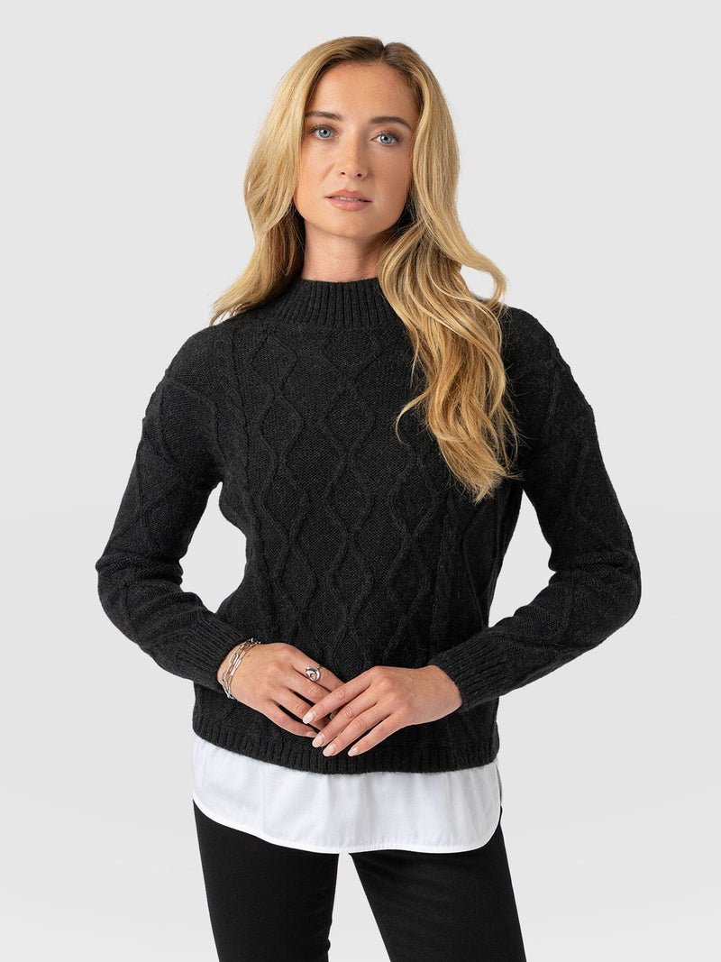 Arden Mock Shirt Jumper - Black - Women's Knitwears | Saint + Sofia® EU
