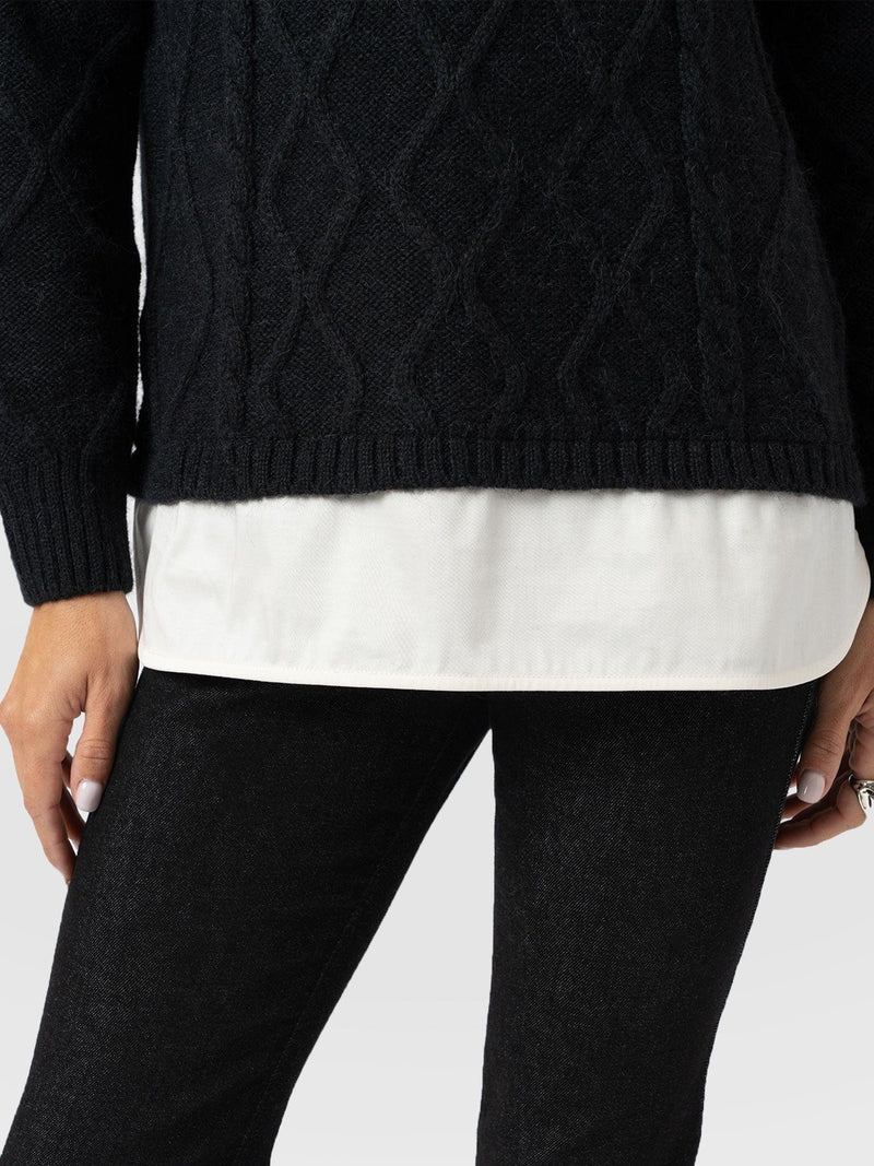 Arden Mock Shirt Jumper - Black - Women's Knitwears | Saint + Sofia® EU