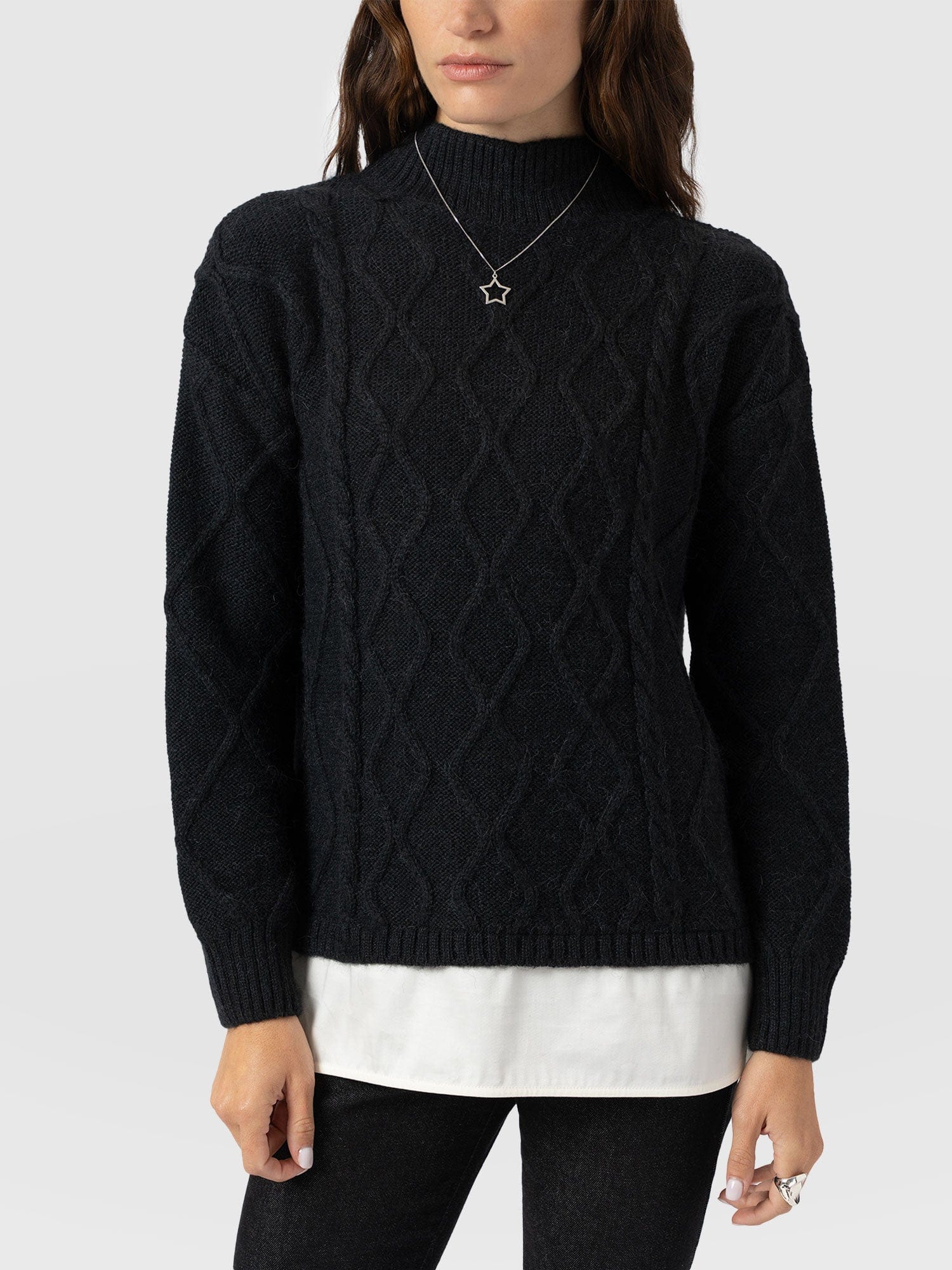 Arden Mock Shirt Jumper - Black - Women's Knitwears | Saint + Sofia® EU