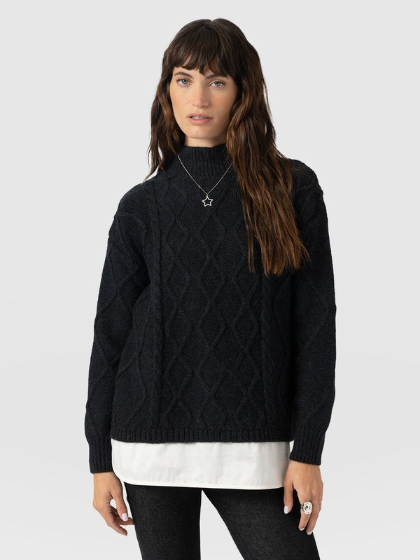 Arden Mock Shirt Jumper - Black - Women's Knitwears | Saint + Sofia® EU
