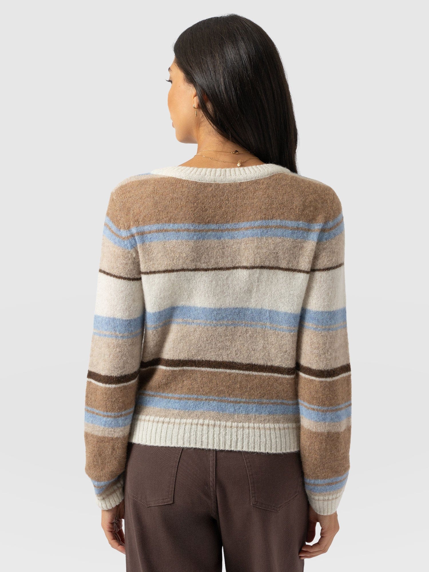 Ariella Boat Neck Jumper - Blue/Brown Stripe - Women's Jumpers | Saint + Sofia® EU