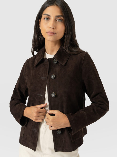 Arnette Shacket - Chocolate Suede - Women's Leathers | Saint and Sofia® EU