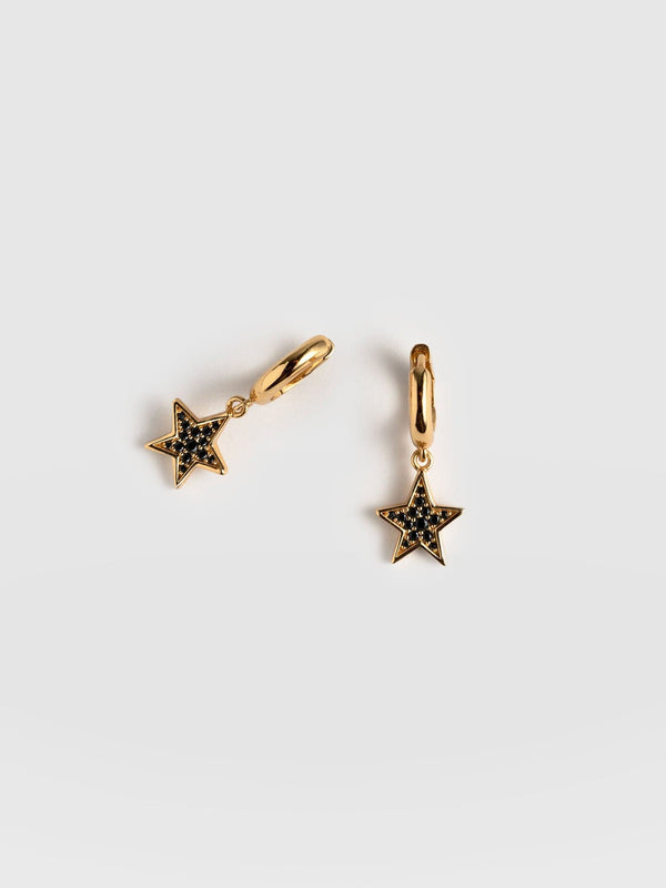 Astral Star Charm Drop Huggie Earrings Gold/Black - Women's Jewellery | Saint + Sofia® EU