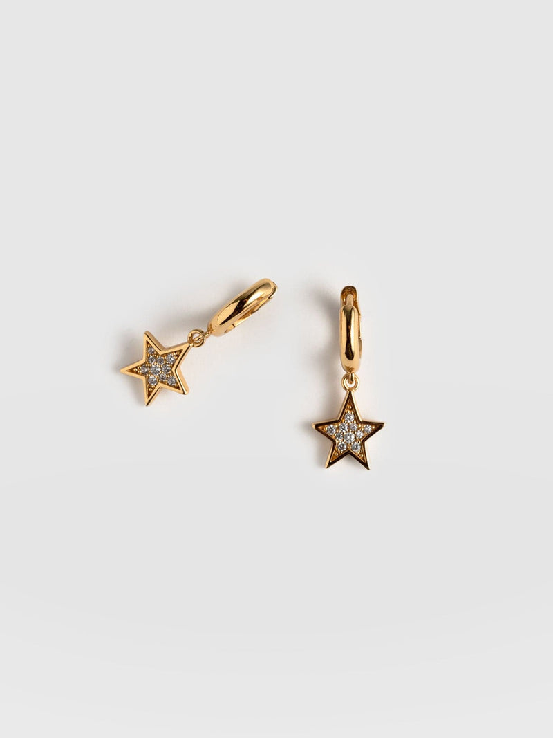 Astral Star Charm Drop Huggie Earrings Gold - Women's Jewellery |  Saint + Sofia® EU