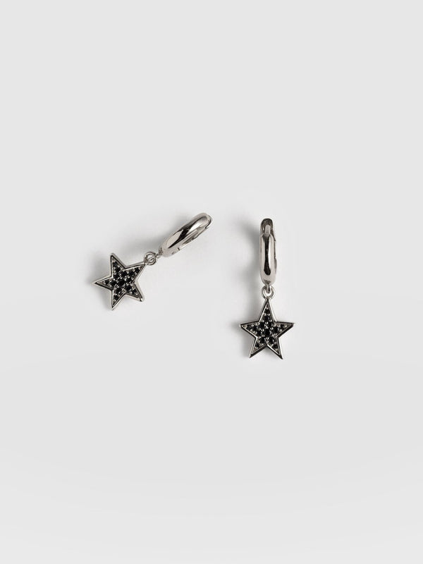 Astral Star Charm Drop Huggie Earrings Silver/Black - Women's Jewellery | Saint + Sofia® EU