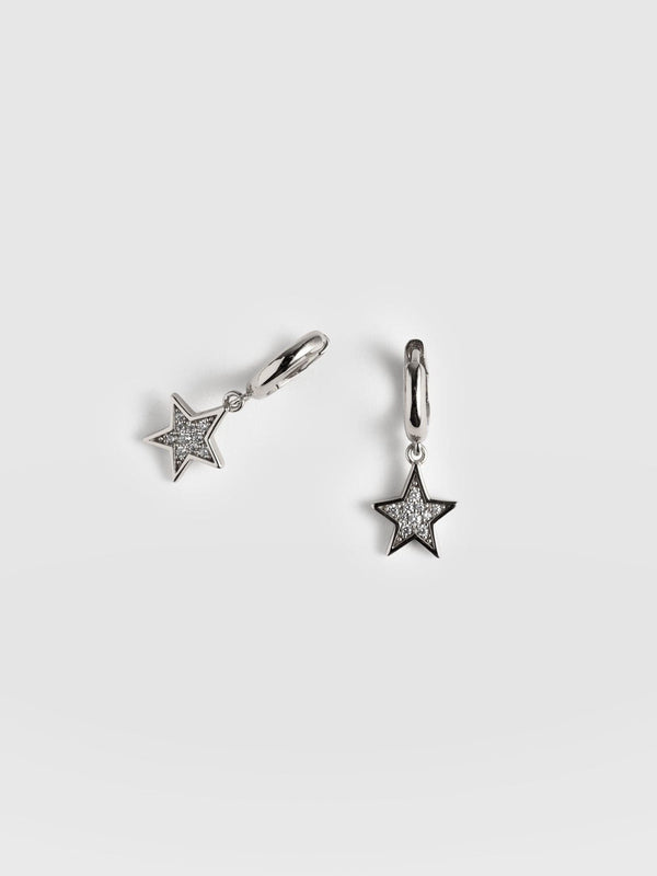 Astral Star Charm Drop Huggie Earrings Silver - Women's Jewellery |  Saint + Sofia® EU
