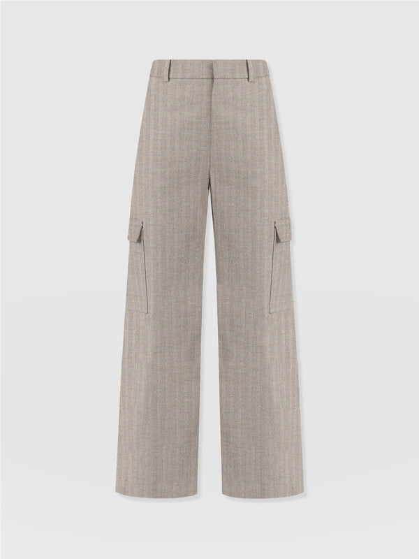 Astrid Cargo Pant Brown Herringbone - Women's Trousers | Saint + Sofia® EU