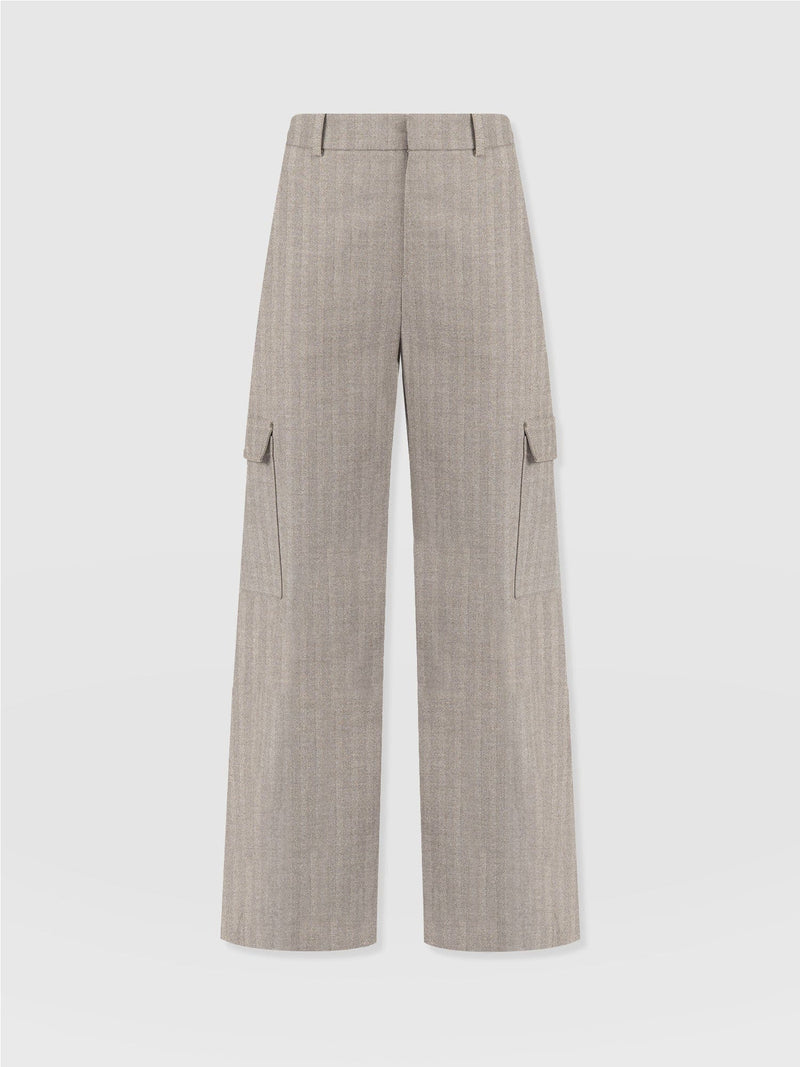 Astrid Cargo Pant Brown Herringbone - Women's Trousers | Saint + Sofia® EU