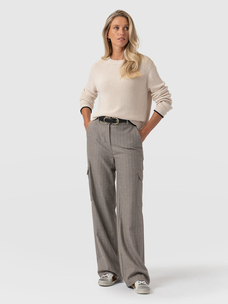 Astrid Cargo Pant Brown Herringbone - Women's Trousers | Saint + Sofia® EU