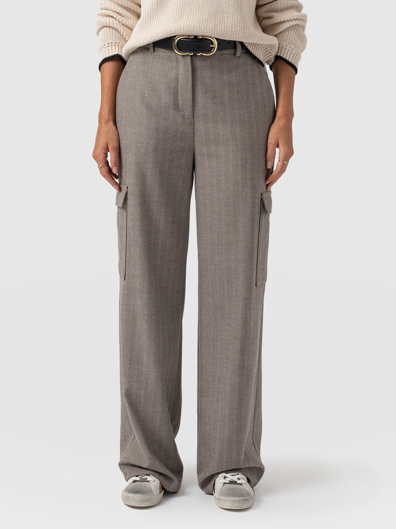 Astrid Cargo Pant Brown Herringbone - Women's Trousers | Saint + Sofia® EU