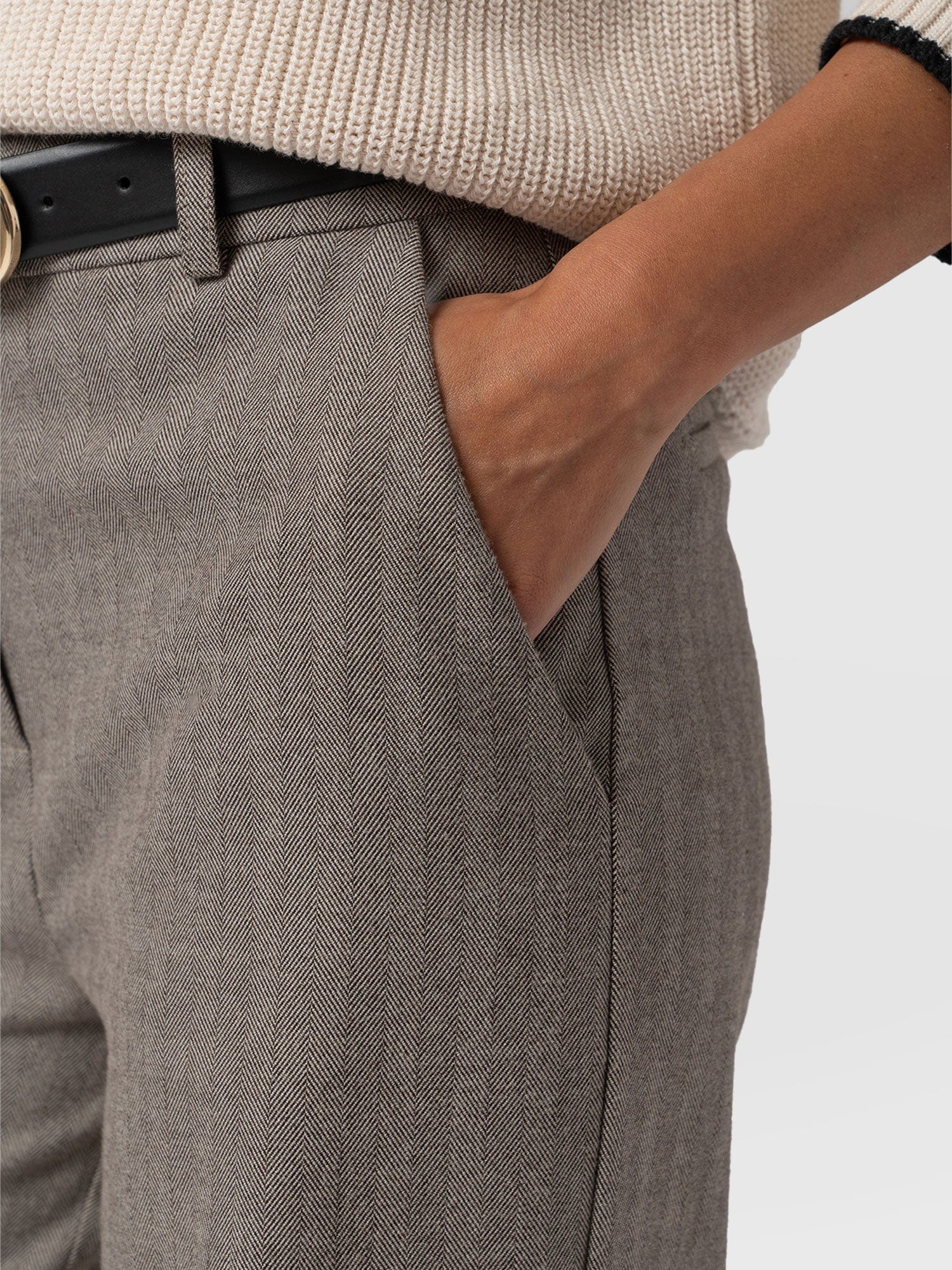 Astrid Cargo Pant Brown Herringbone - Women's Trousers | Saint + Sofia® EU