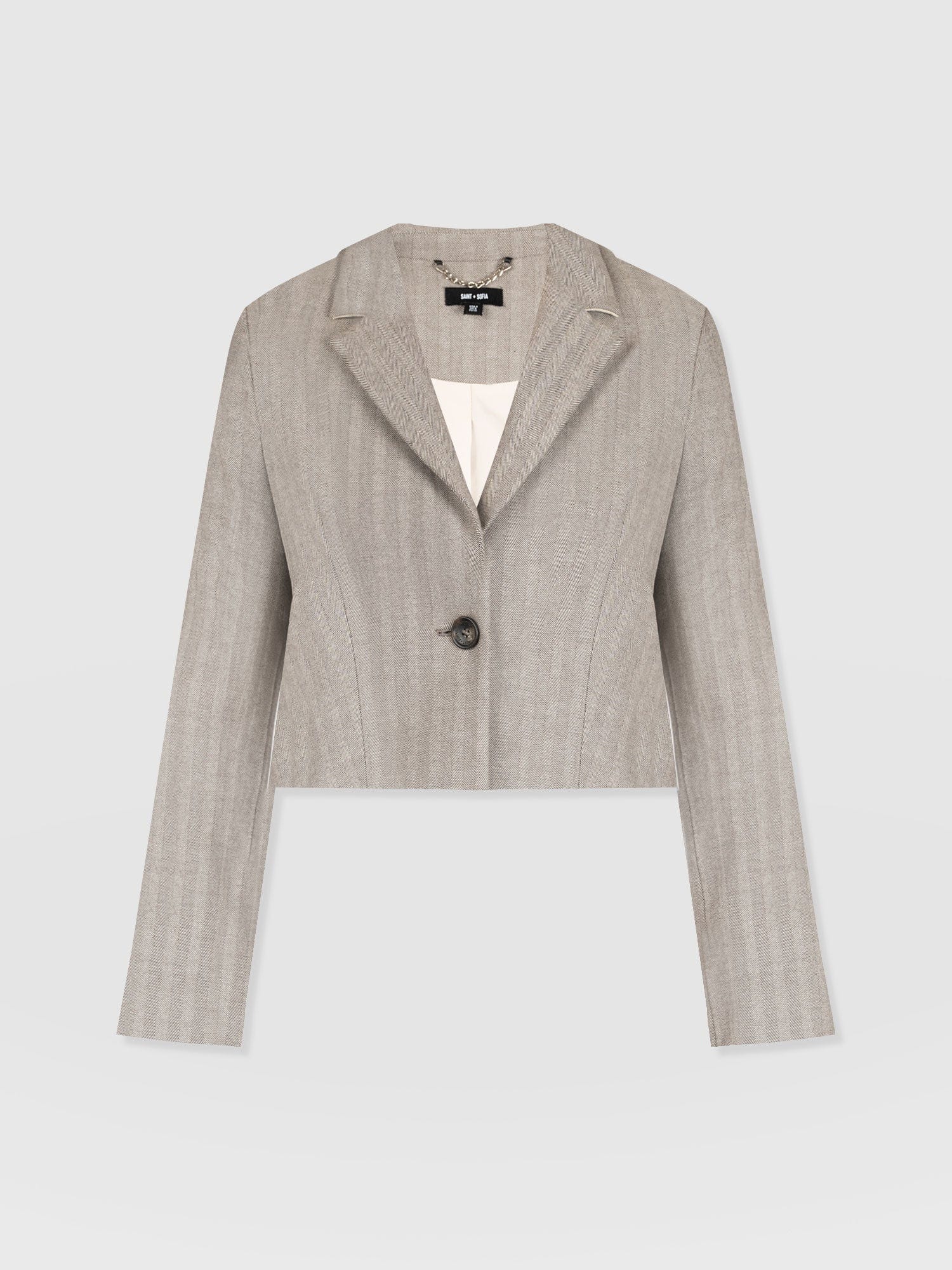 Astrid Cropped Blazer Brown Herringbone - Women's Blazers | Saint + Sofia® EU