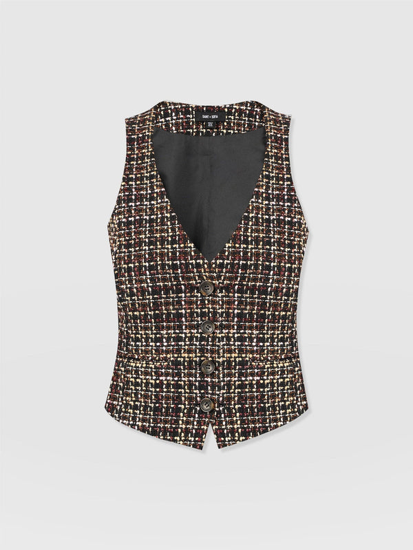 Astrid Waistcoat - Black/Burgundy/Gold Boucle - Women's Jackets | Saint + Sofia® EU
