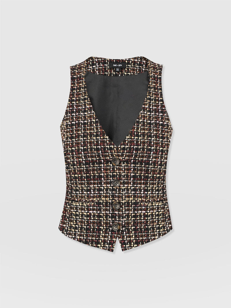 Astrid Waistcoat - Black/Burgundy/Gold Boucle - Women's Jackets | Saint + Sofia® EU