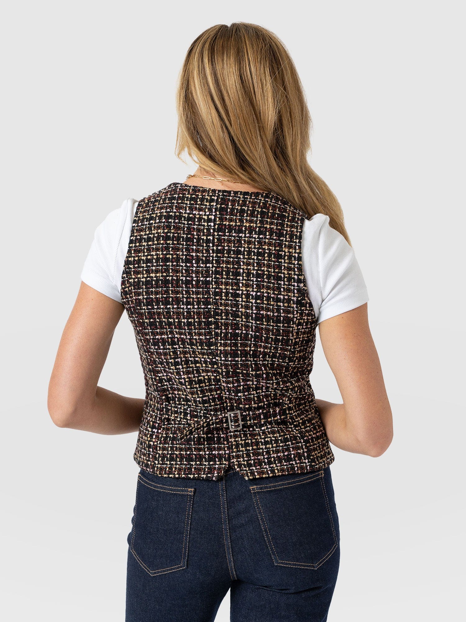 Astrid Waistcoat - Black/Burgundy/Gold Boucle - Women's Jackets | Saint + Sofia® EU