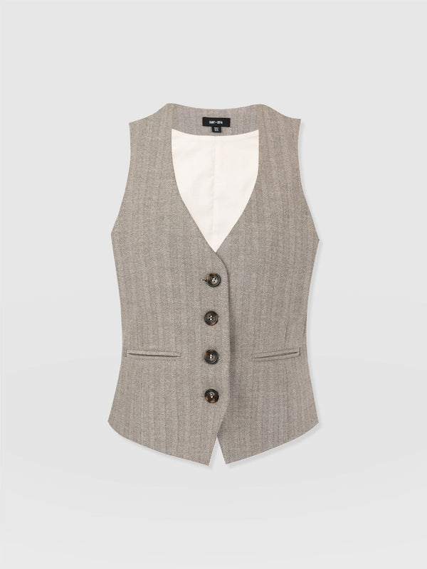 Astrid Waistcoat Brown Herringbone - Women's Blazers | Saint + Sofia® EU