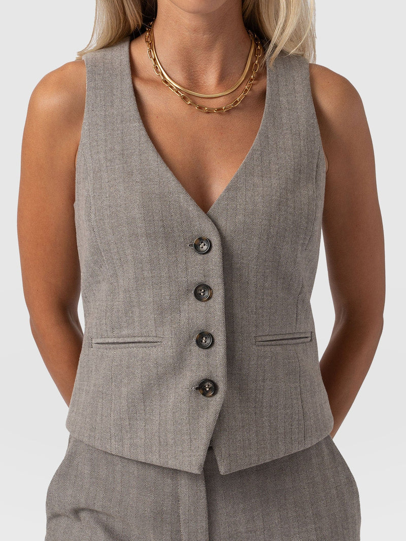 Astrid Waistcoat Brown Herringbone - Women's Blazers | Saint + Sofia® EU