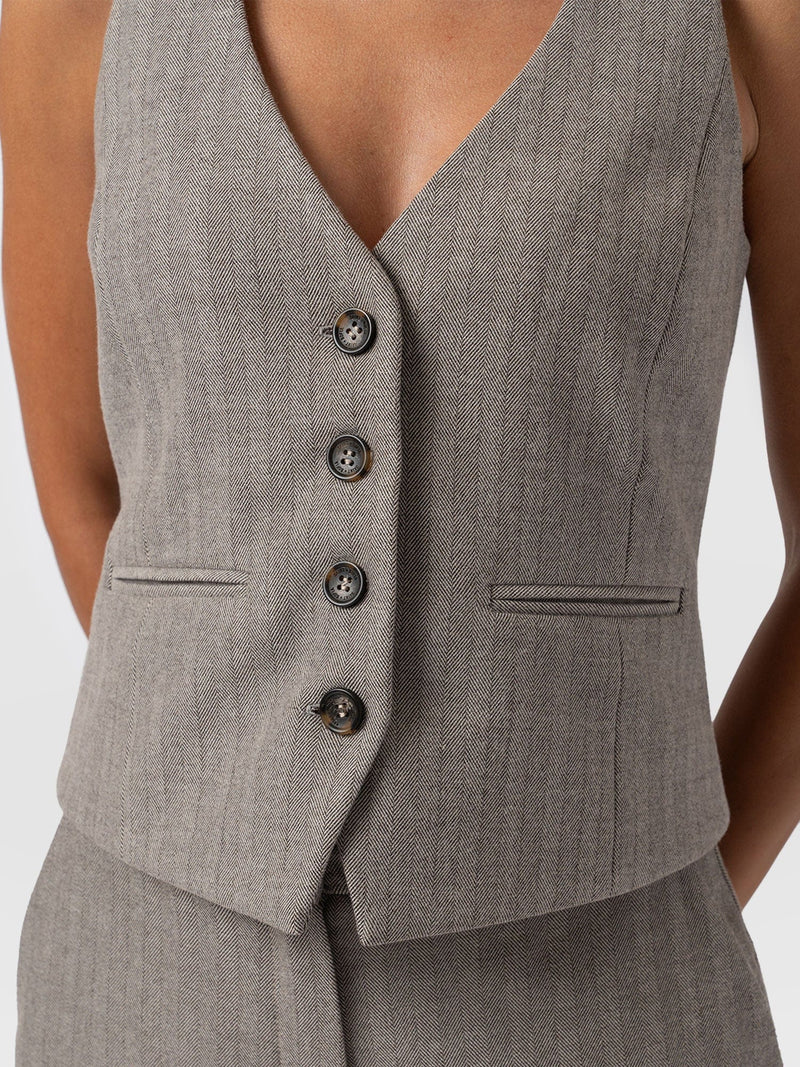 Astrid Waistcoat Brown Herringbone - Women's Blazers | Saint + Sofia® EU