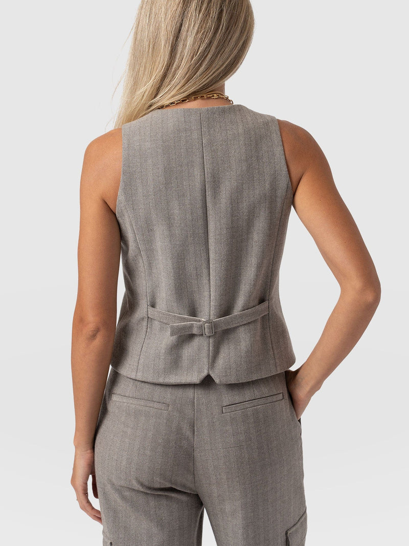 Astrid Waistcoat Brown Herringbone - Women's Blazers | Saint + Sofia® EU