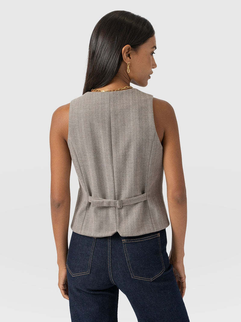 Astrid Waistcoat Brown Herringbone - Women's Blazers | Saint + Sofia® EU