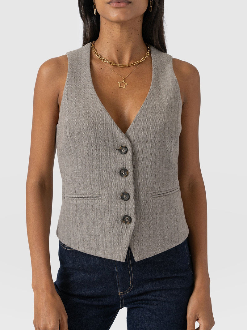 Astrid Waistcoat Brown Herringbone - Women's Blazers | Saint + Sofia® EU