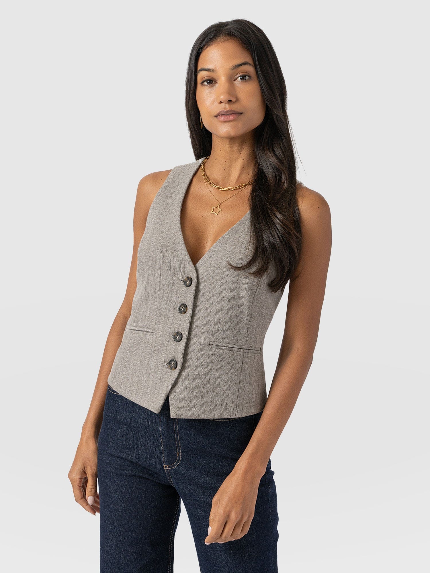 Astrid Waistcoat Brown Herringbone - Women's Blazers | Saint + Sofia® EU