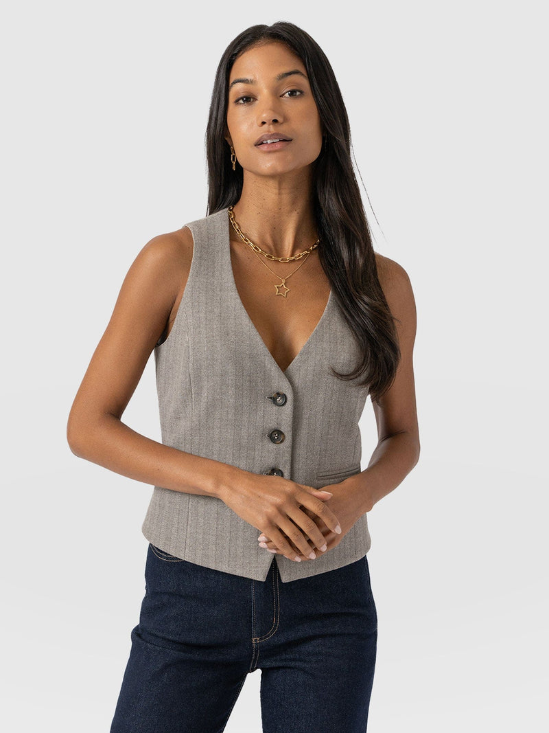 Astrid Waistcoat Brown Herringbone - Women's Blazers | Saint + Sofia® EU