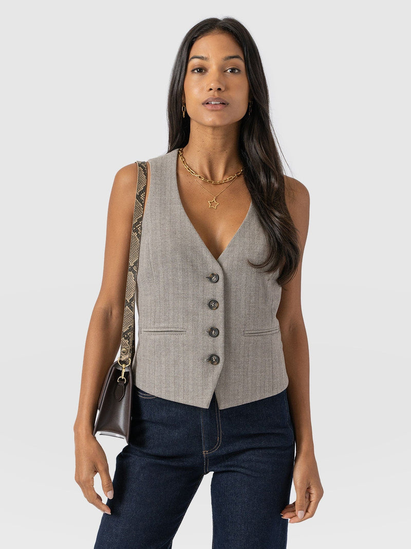 Astrid Waistcoat Brown Herringbone - Women's Blazers | Saint + Sofia® EU