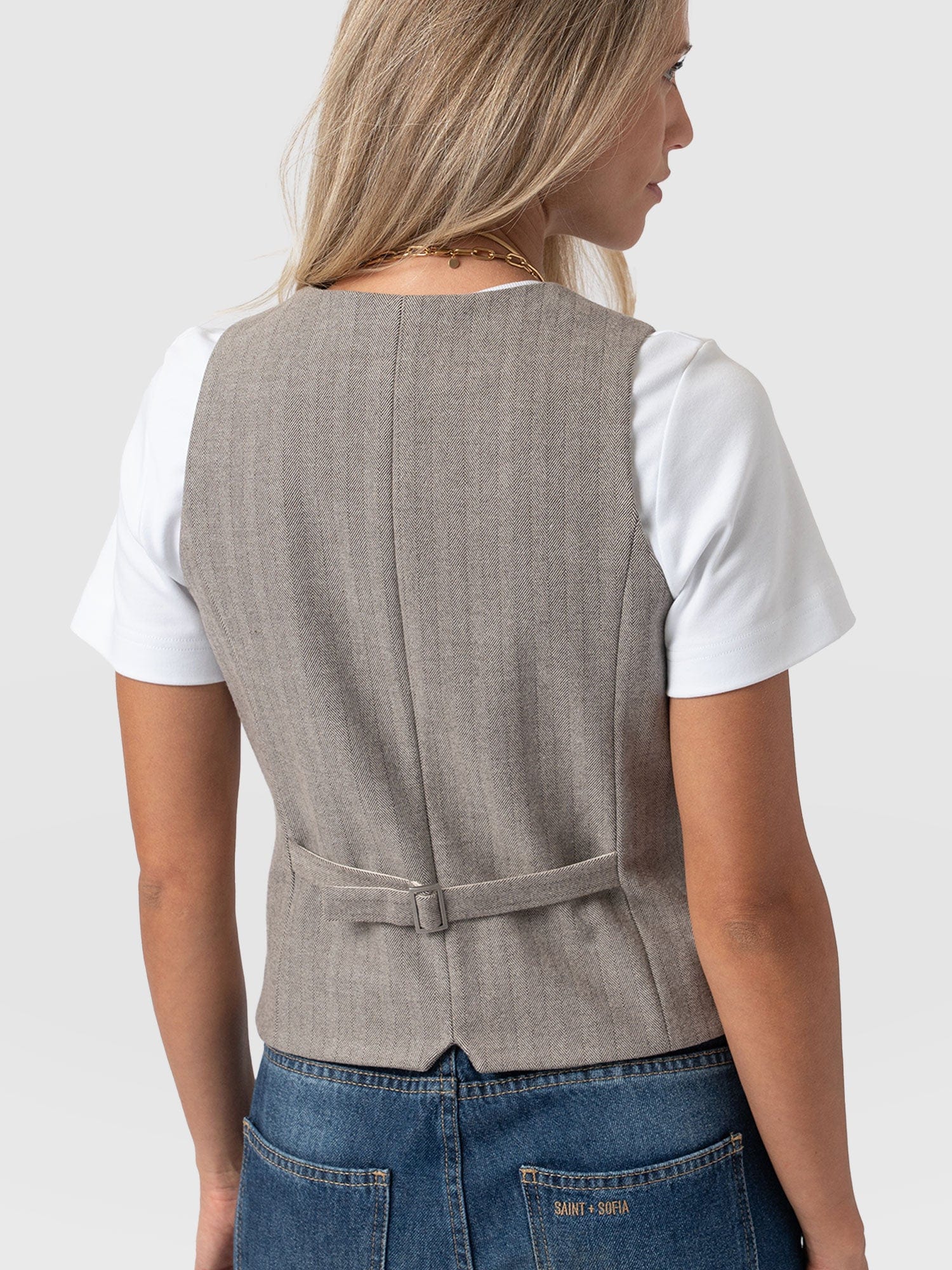 Astrid Waistcoat Brown Herringbone - Women's Blazers | Saint + Sofia® EU