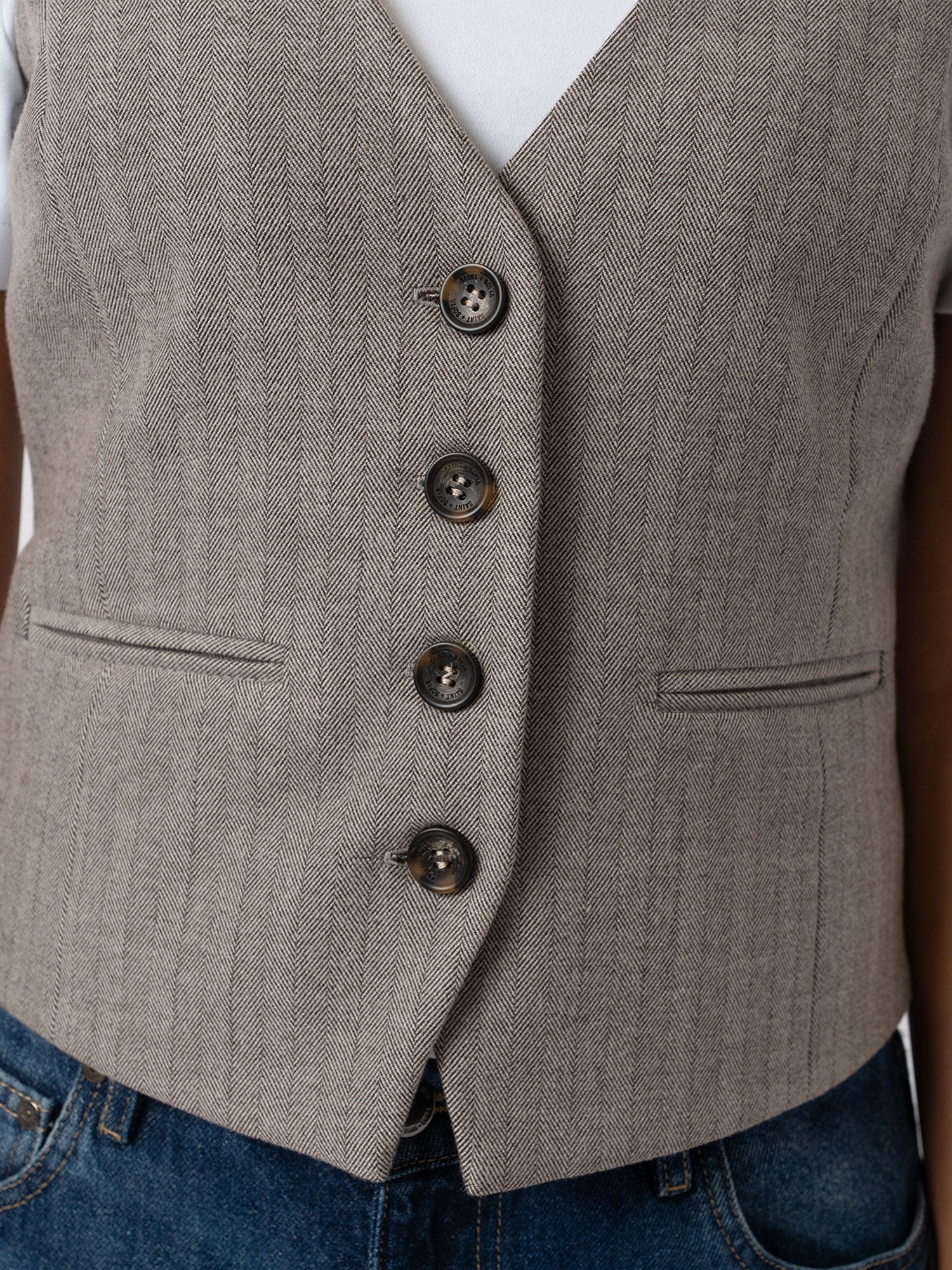 Astrid Waistcoat Brown Herringbone - Women's Blazers | Saint + Sofia® EU