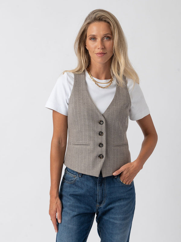 Astrid Waistcoat Brown Herringbone - Women's Blazers | Saint + Sofia® EU