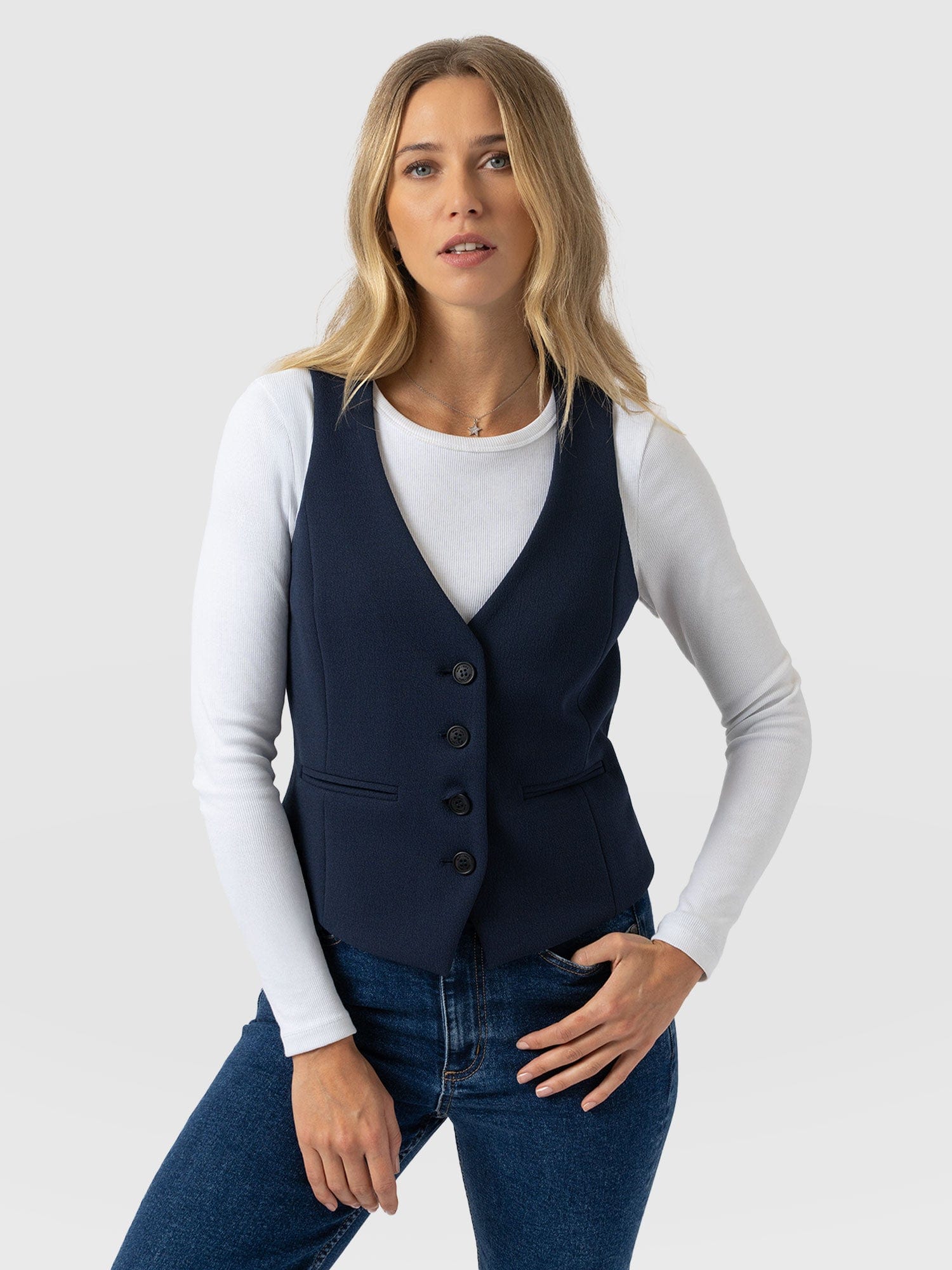 Astrid Waistcoat - Navy - Women's Jackets | Saint + Sofia? EU