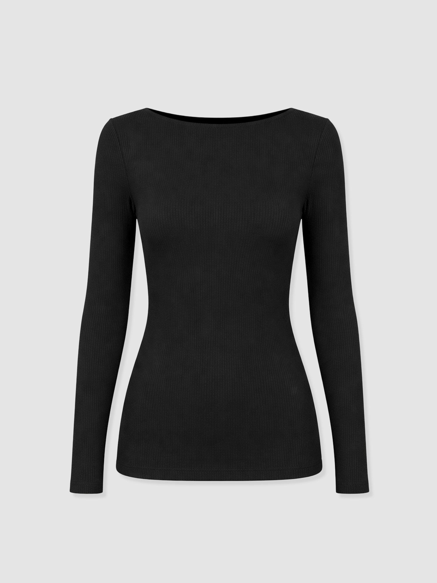 Austen Boat Neck Long Sleeve Tee - Black - Women's T-shirts | Saint + Sofia® EU